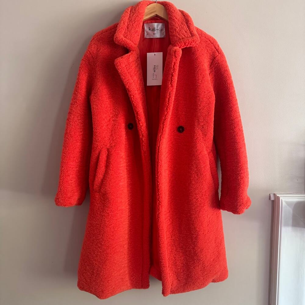 K-Zell Paris Orange Faux Fur Long Teddy Coat Size Medium